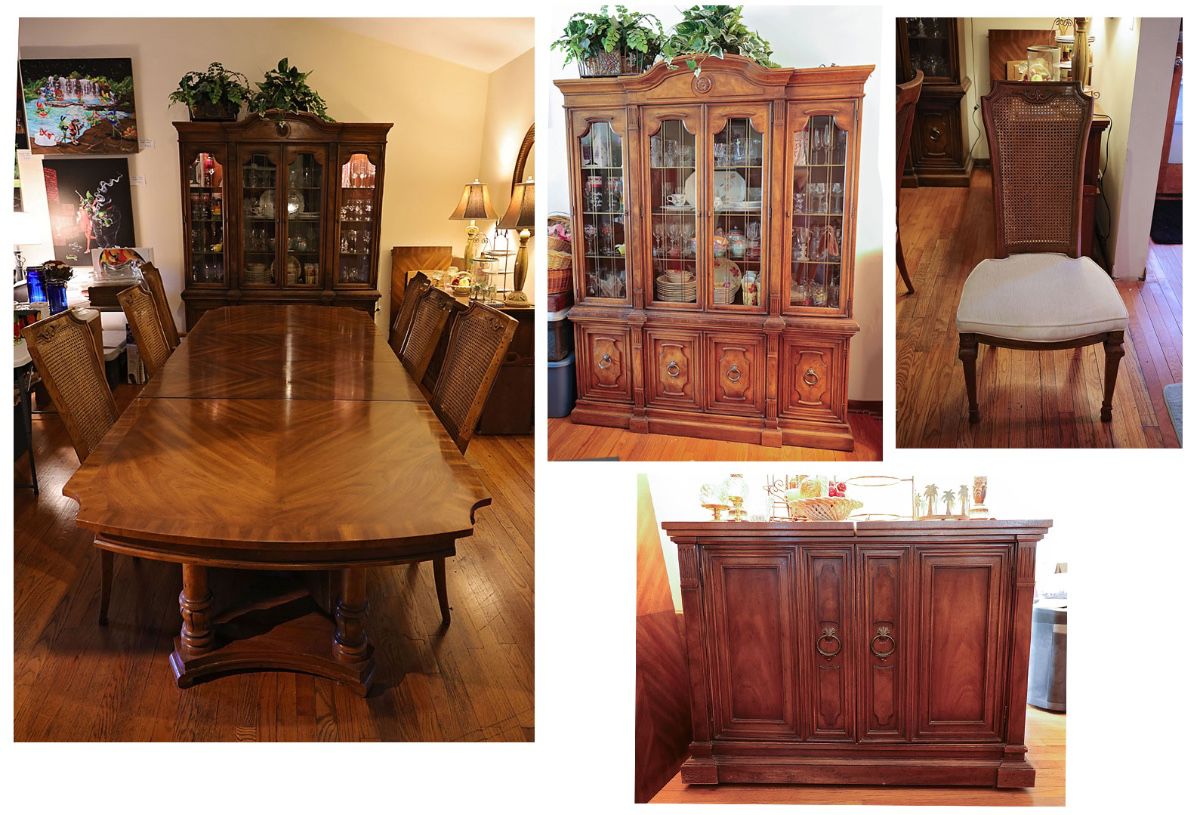 Drexel Heritage Francesca Dining Set – China Cabinet, Sideboard, Extension Table & 6 Chairs