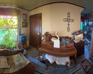 Pianos, stained glass, sill horse art, sewing cabinet, seamstress mannequin