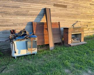 Antique bed. Fireplace