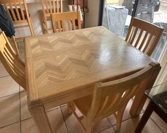 VIntage Oak Herringbone Square Table & 4 chairs