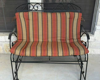 Lot 105: Wrought Iron Outdoor Bench with Cushions