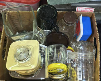 Lot 49: Assorted Glass Kitchen Containers and Thermos Travel Mug