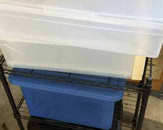 Lot 101: Metal Wire Shelving Unit with Plastic Storage Bins