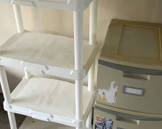 Lot 100: Plastic Shelving Unit and Plastic Drawer Storage Cabinet