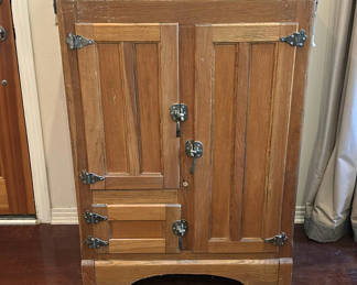 Lot 10: Wooden Icebox Cabinet with Wire Shelves