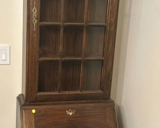 Lot 2: Wooden Secretary Desk with Glass-Front Upper Cabinet