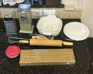 Lot 55: Assorted Kitchen Utensils, Cookware, and Carving Set