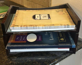 Lot 27: Wooden Desktop Paper Organizer with Stationery and Southworth Fine Linen Paper