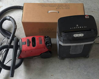 Lot 222: Ativa Paper Shredder, Canister Vacuum Cleaner, and Cardboard CD Tower Box