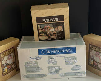 Lot 213: Franciscan Desert Rose Dinnerware Sets and CorningWare French White Cookware