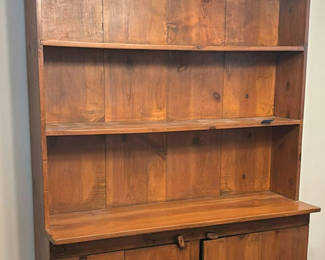 Lot 6: Wooden Hutch Cabinet with Shelving and Bird Sculpture