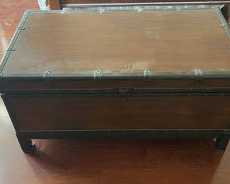 Lot 228: Wooden Storage Trunk with Fabric Storage Bins