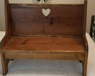 Lot 62: Wooden Bench with Heart Cutout Backrest