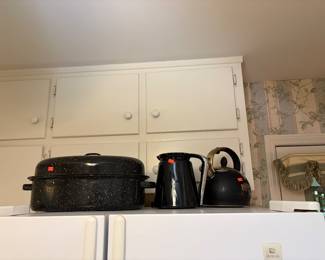 Enamel Roaster and Kettles