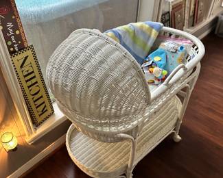 Vintage White Rattan Crib.
