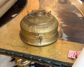 Asian Antique Brass Betel Nut Pandan Box with Lid, Northern India 19th C.