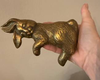 Vintage Solid Brass Sleeping Bunny Rabbit Shelf Book Sitter