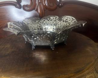 Item 35 800 silver 519g $861.00 Pierced footed bowl 12.5" wide by 3" deep