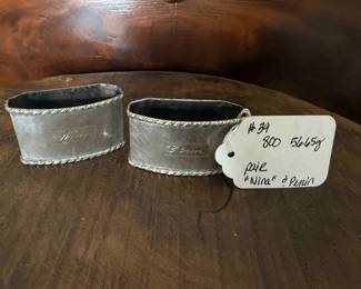 Item 39 800 silver 56.65g $94.00 pair engraved oblong large napkin rings