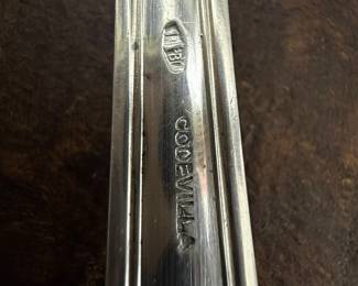 Item 73 800 Silver 4098g tw $6,800.00 Codevilla flatware set twelve dinner size 7 piece place settings plus 6 extra dinner forks and 6 extra dinner knives, serving spoon and fork