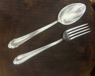 Item 73 800 Silver 4098g tw $6,800.00 Codevilla flatware set twelve dinner size 7 piece place settings plus 6 extra dinner forks and 6 extra dinner knives, serving spoon and fork