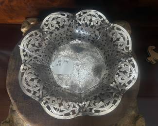 Item 35 800 silver 519g $861.00 Pierced footed bowl 12.5" wide by 3" deep