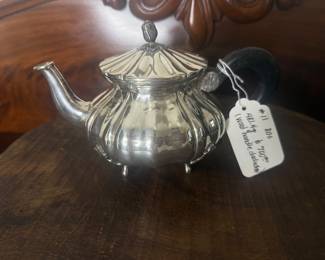 Item 11 800 silver 481.4g $700 Teapot with wooden handle ( price adjusted to account for handle )
