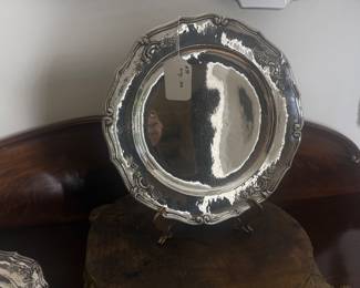 item 34 800 silver 917g $1522.00 131/2" scalloped tray with hand chased design