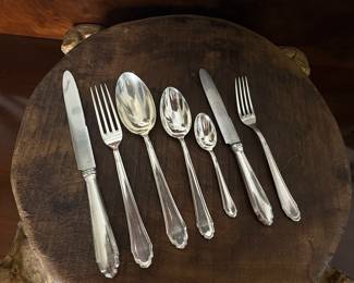 Item 73 800 Silver 4098g tw $6,800.00 Codevilla flatware set twelve dinner size 7 piece place settings plus 6 extra dinner forks and 6 extra dinner knives, serving spoon and fork