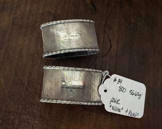 Item 39 800 silver 56.65g $94.00 pair engraved oblong large napkin rings