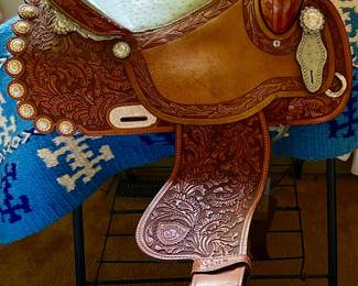 Western show saddle- Imperial Tex Tan Leather, Co.  Ostrich seat cover 