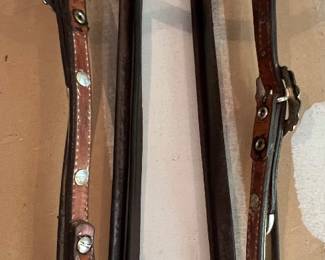 Leather headstall with silver brown band, matching reins