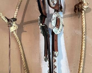 Vintage leather headstall with silver conchos