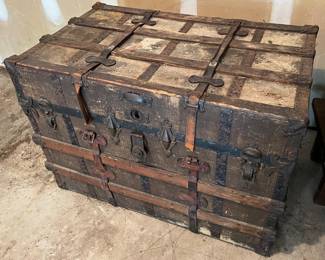 Antique flat top steamer trunk