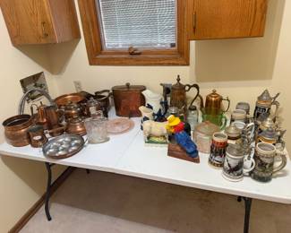 Beer steins & copper pieces