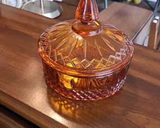 Indian Amber candy dish Diamond Princess pattern