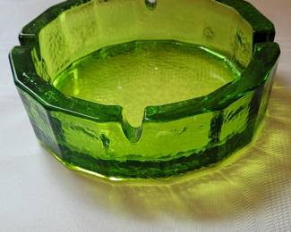 Mid-century modern avocado glass ashtray