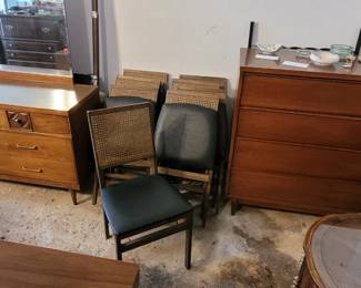 8 matching MCM cane-back folding chairs