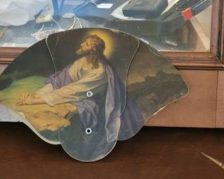Fan featuring Heinrich Hofmann's famous 1890 painting, Christ in the Garden of Gethsemane
