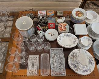 Assorted Glassware, Coasters, Napkin Rings, and Entertaining Pieces