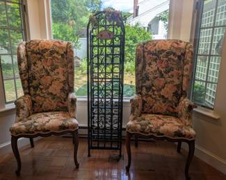 Two Floral Wingback Chairs