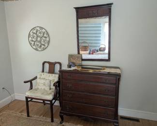 Wood Mirror, Dresser, and Chair