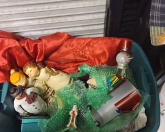 Bin of Vintage Christmas Decor, Linens