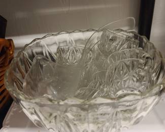 Vintage Crystal Punch Bowl and Serving Cups