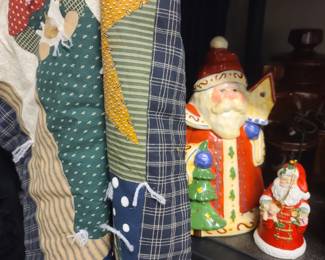 Santa Cookie Jar, Bell, and Christmas Quilt Wall Hanging