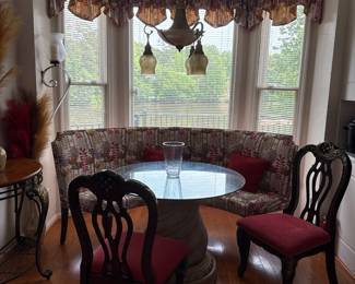 Bench and matching window treatments $400, Table $150, Chairs (Set of 4) $80