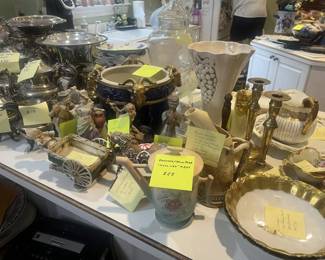 Vintage glass/ceramic/stoneware, including "dogwood/wild rose" Hull USA #507—I'll try to get a better look at the labels next time I'm over
