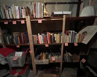 books that will be for sale, in sections: Judaica, hobbies, health & wellness, crafting, history & reference books, recipe books, poetry, art, music, humor, kids picture books, vintage and fiction