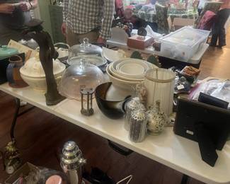 Dishware: large mixing bowls, cake stands, picture frames, decorative candles and art objects