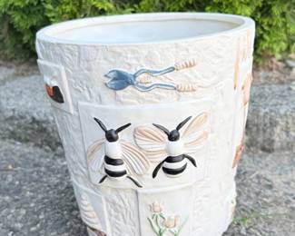 72 CeramicPlanterwEmbossedBugsGardeningTools